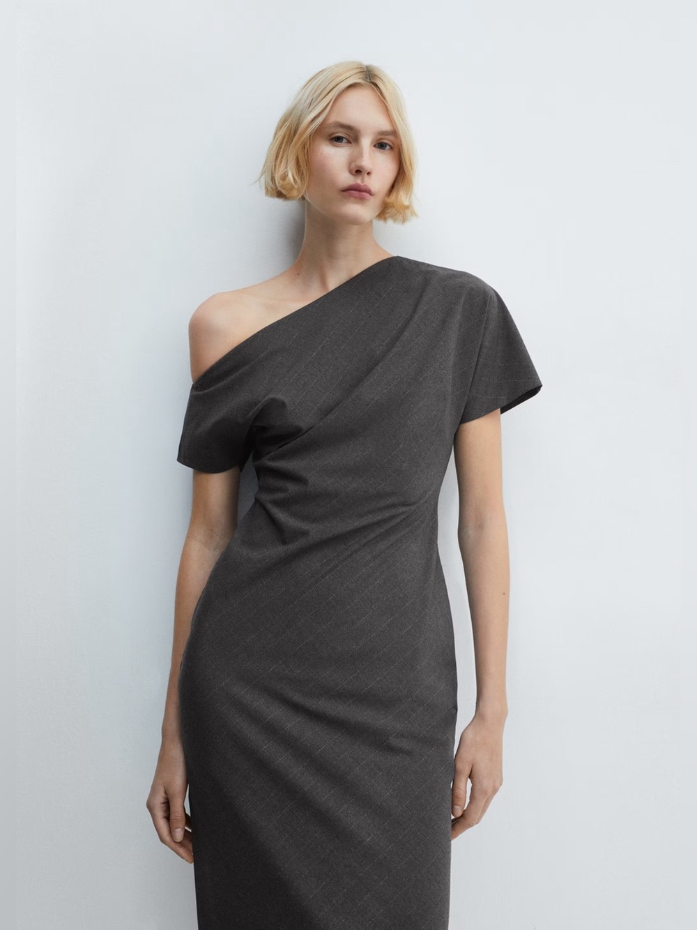 Mango Grey asymmetrical dress with side slit NWT